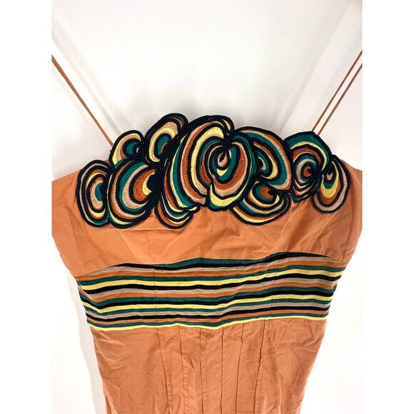 Catherine Malandrino Orange Embroidered Shoulder Strap Corset Women's Dress Sz 6 - Picture 4 of 7